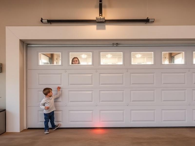 Garage door safety sensor at floor level designed to detect children and pets