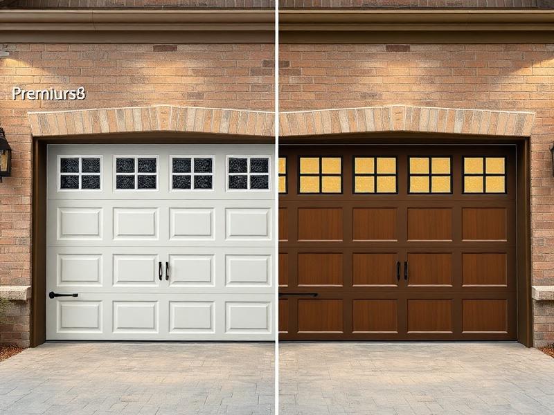 Side-by-side comparison of premium insulated garage door and standard steel door