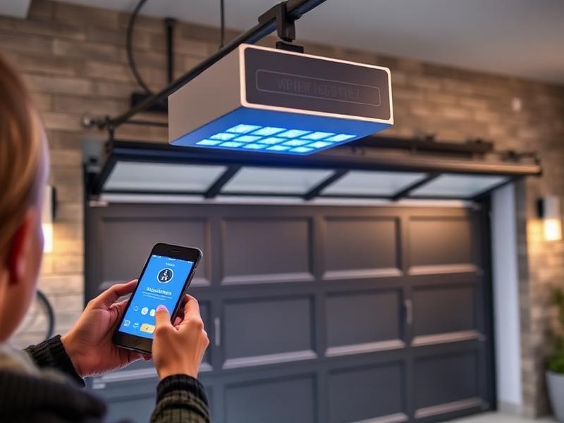 Modern garage door opener with smartphone app control and smart home integration
